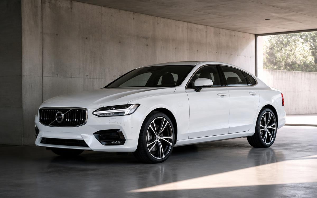 Bijeli automobil u minimalističkoj garaži